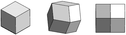  3 views of rhomic dodecahedron